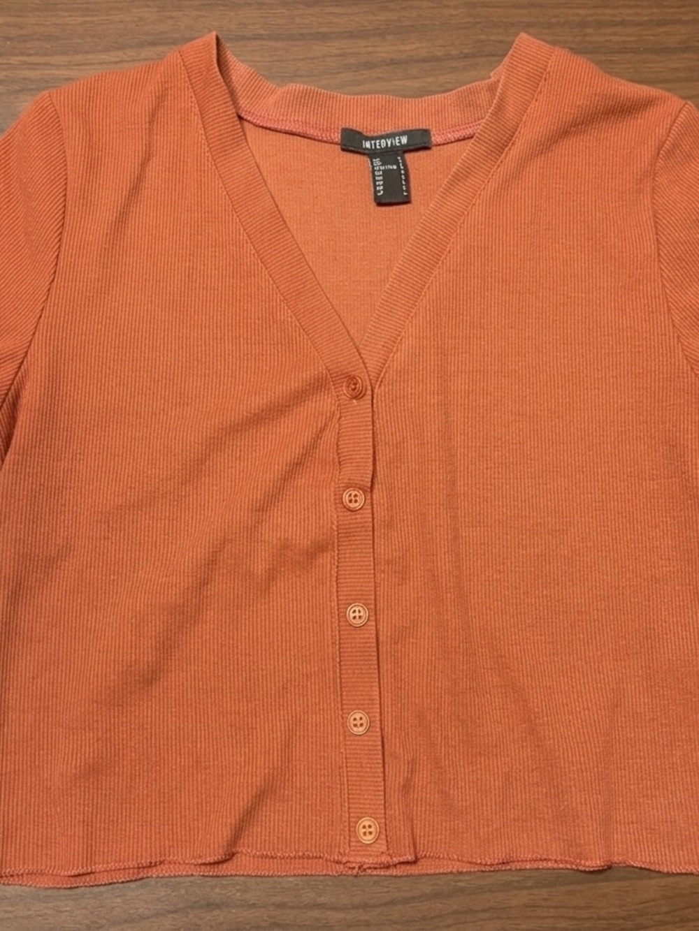 INTENTIONALLY BLANK Ribbed Button-Front V-Neck Top - Rust Orange